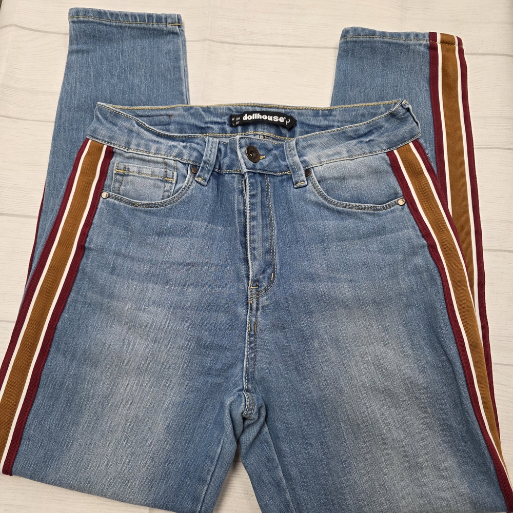 Dollhouse Blue Jeans with Striped Accents